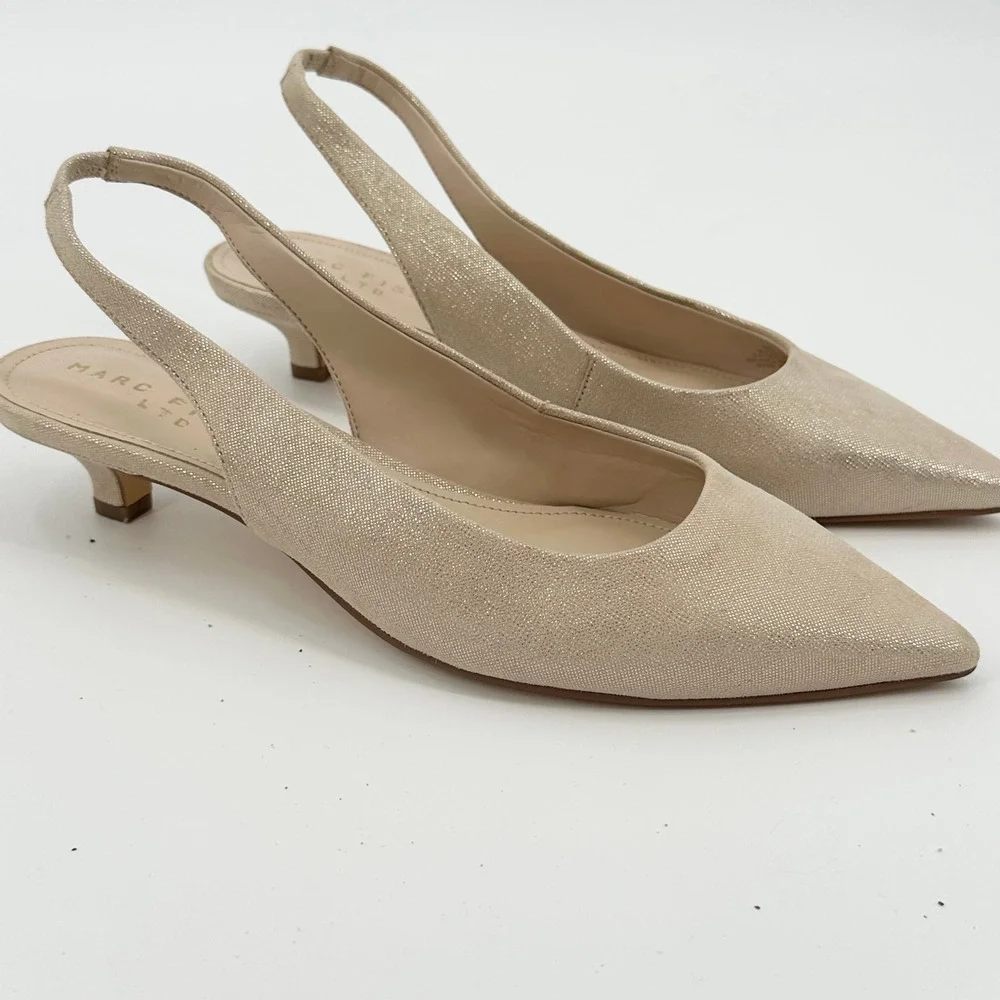 Marc Fisher LTD Posy Champagne Gold Metallic Slingback Kitten Heel Pumps 8M